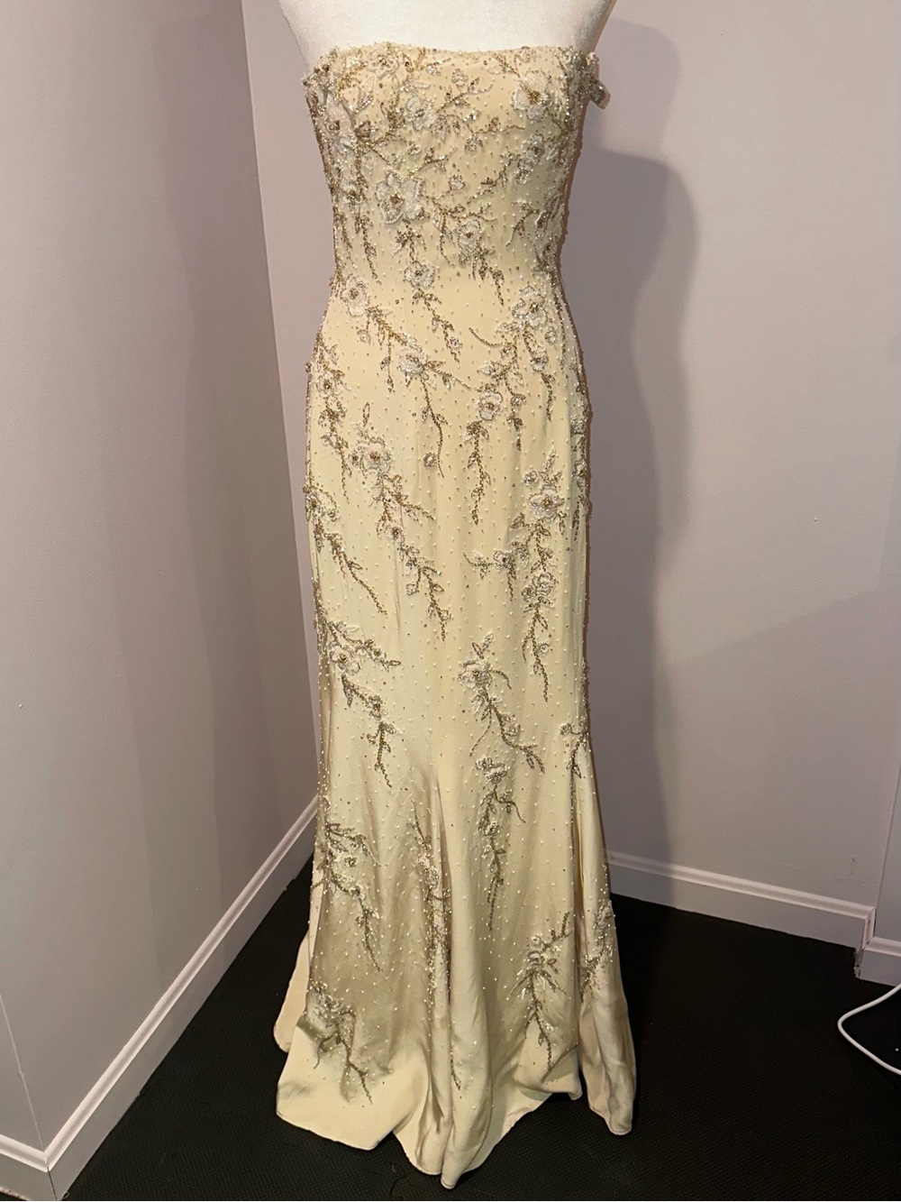 Vintage Ysa Makino Strapless Beaded Wedding Gown